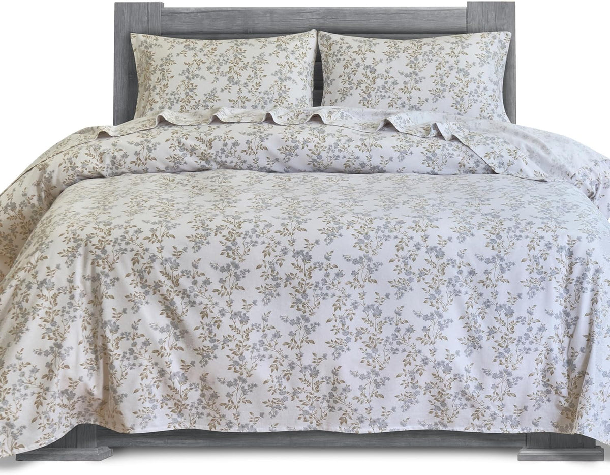 100% Cotton Flannel Sheets Set - Flannel Sheets Full, 4-Piece Flannel Bed Sheets - Lightweight Bedding, Brushed for Extra Softness,Warm, Breathable, 16" Deep Pocket Full, Maya Flower