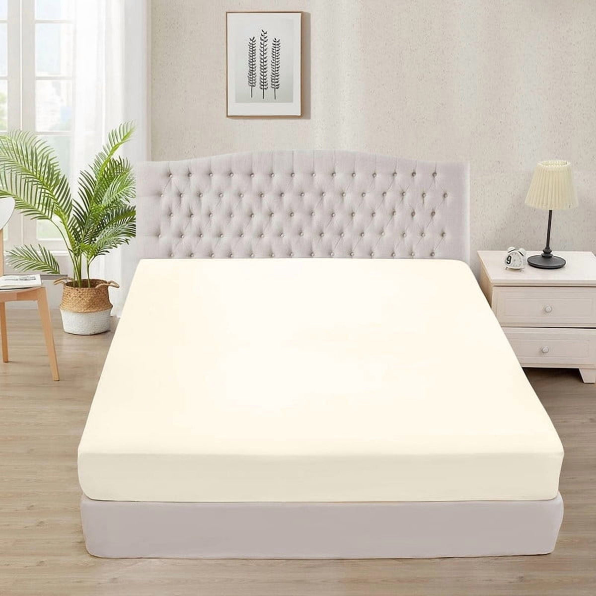 1100 Thread Count 3 Piece (1- Fitted Sheet + 2- Pillow cover) Quality 30 Inch Deep Pocket 100% Egyptian Cotton Color Ivory Solid Size Twin