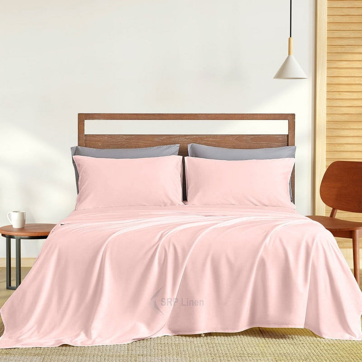 1100 Thread Count 4 Piece Quality Sheet Set 24 Inch Deep Pocket 100% Egyptian Cotton Color Pink Solid Size Queen