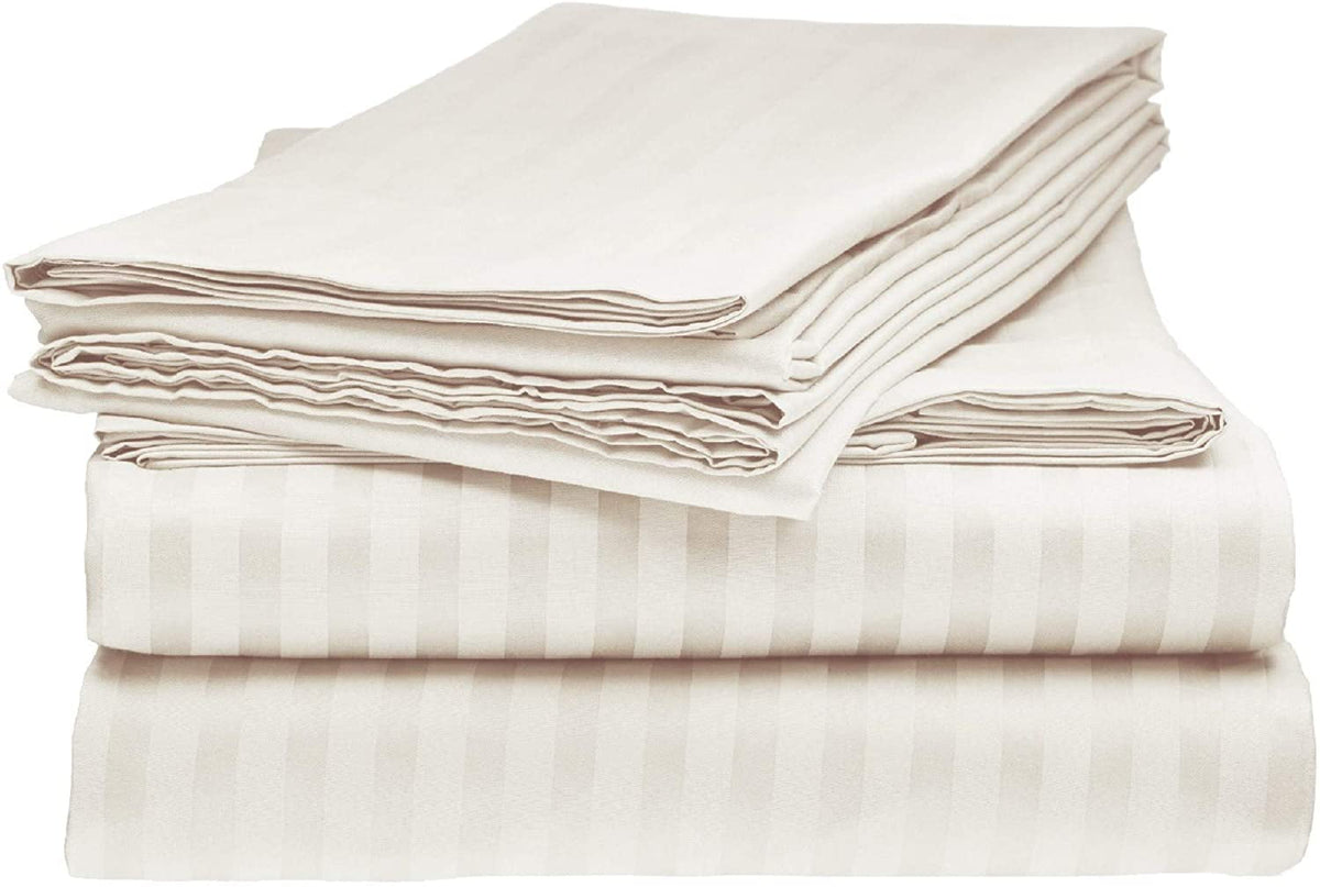 400 Thread Count 4 Piece Quality Sheet Set 24 Inch Deep Pocket 100% Egyptian Cotton Color Ivory Stripe Size Twin