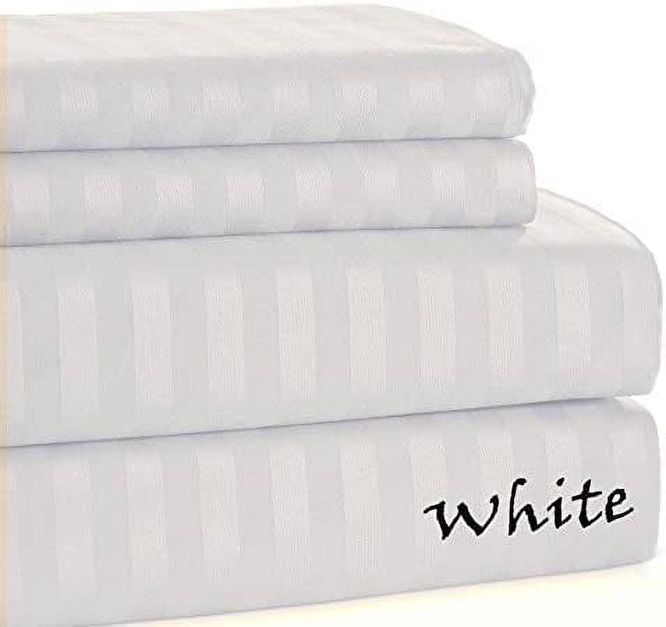 600 TC EXPORT QUALITY SHEET SET 4PCs Egyptian Cotton !! Striped COLORS - Full Size - Striped Colors { White } Depth Pocket 28" Inches By KM LINEN