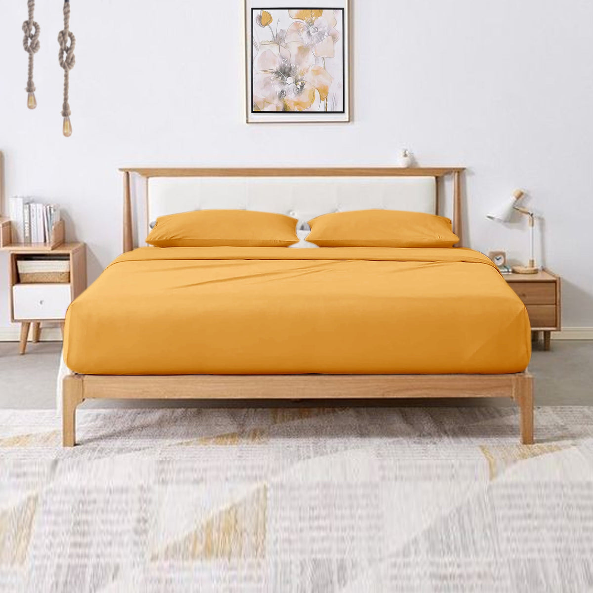 600 Thread Count 4 Piece Quality Sheet Set 15 Inch Deep Pocket 100% Egyptian Cotton Color Gold Solid Size California King