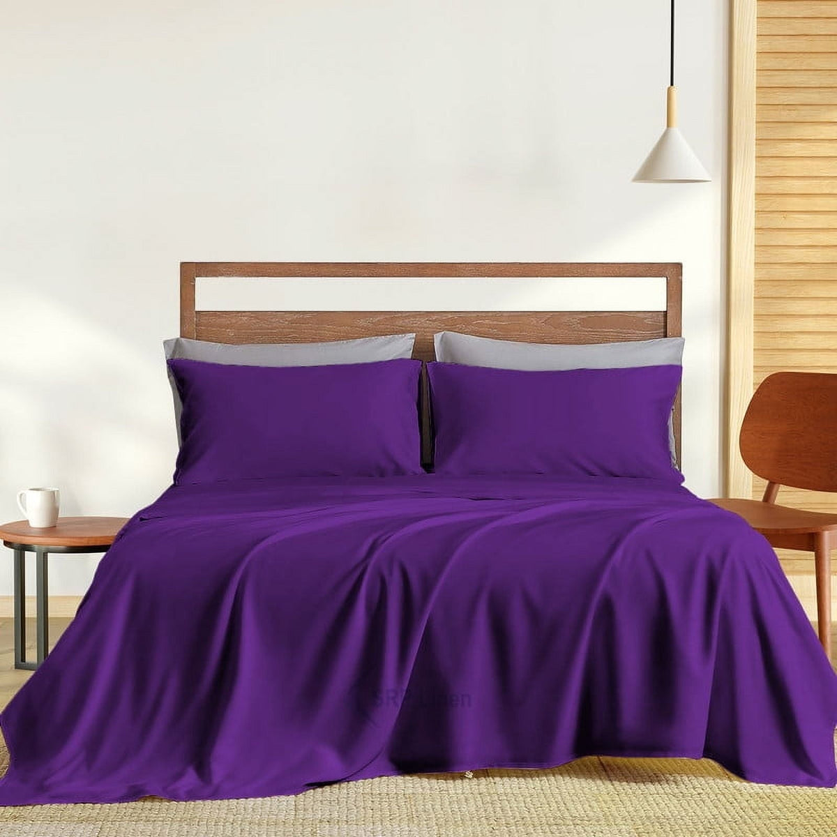 700 Thread Count 4 Piece Quality Sheet Set 12 Inch Deep Pocket 100% Egyptian Cotton Color Purple Solid Size Twin XL
