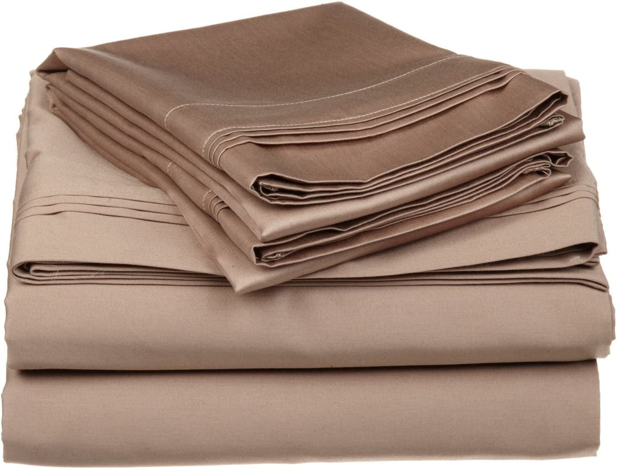 Alive Pixels Split Sheet Set Taupe Solid 100% Cotton 5-Pcs 15" inch Pocket 1000TC