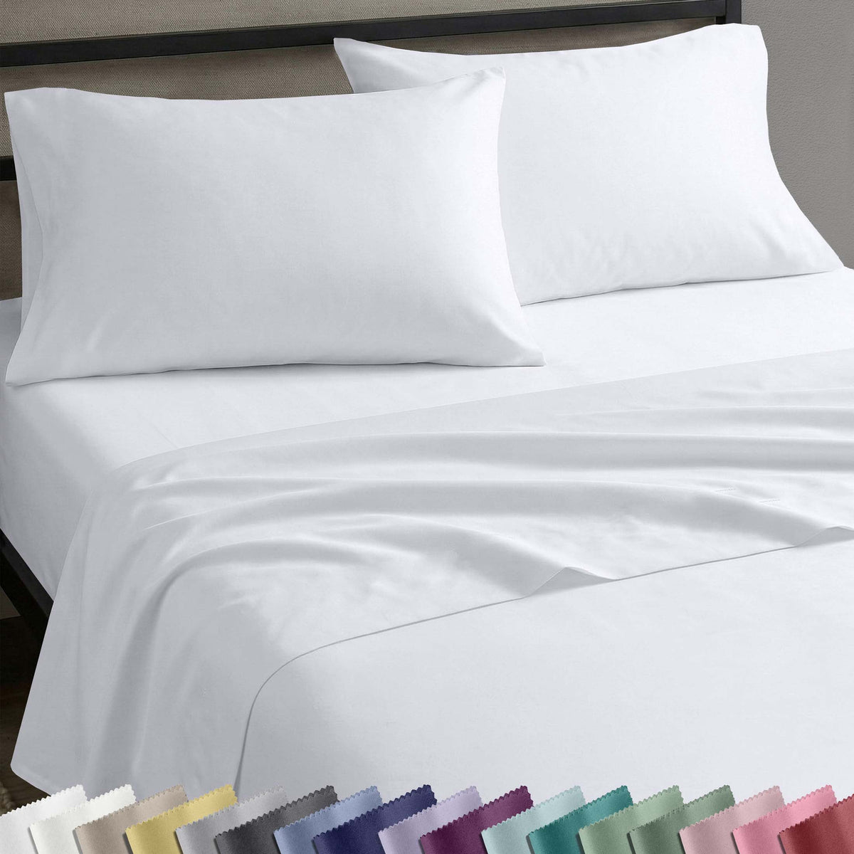 California Design Den 100% Cotton 4-Piece Queen Sheet Set, Bright White