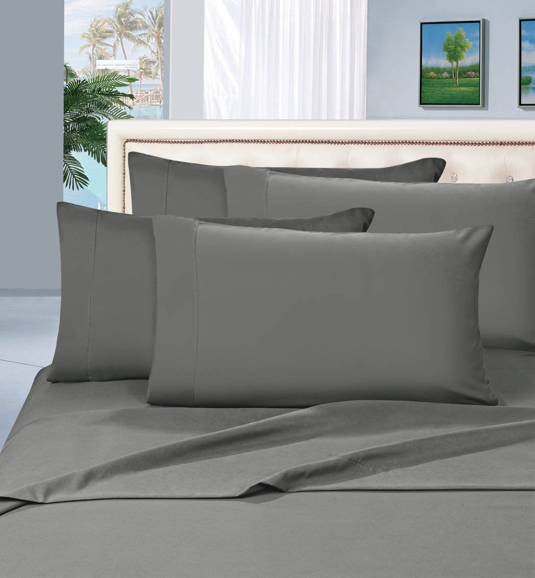 Celine Linen 6 Piece Wrinkle Resistant Polyester 1500 Thread Count Sheet Set Twin Gray