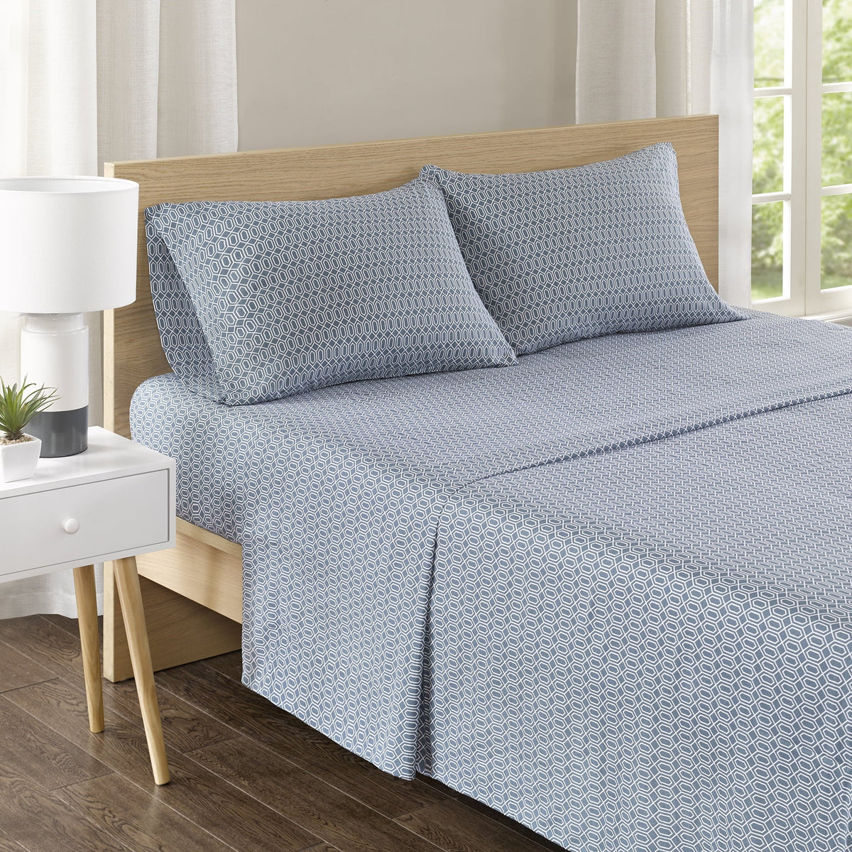 Comfort Spaces Diamond 100% Cotton Printed Sheet Set, Full, Blue