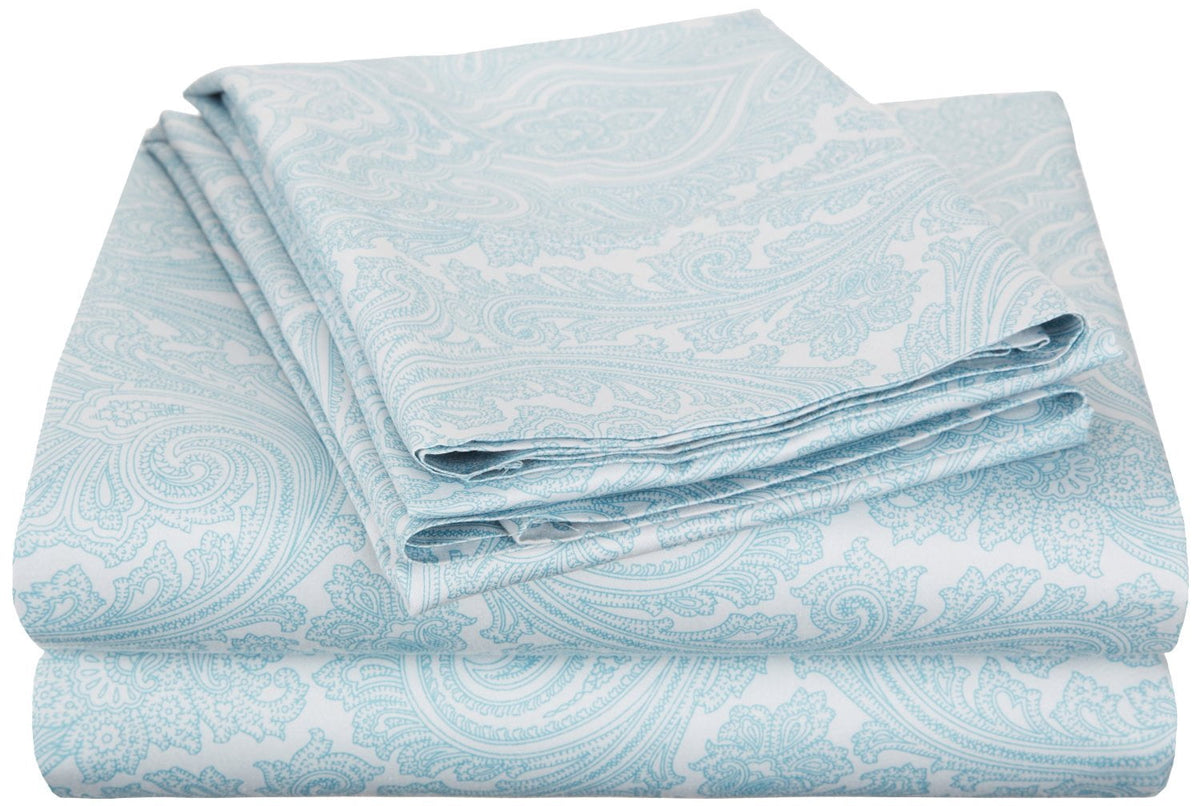 Decorative Italian Paisley Cotton-Rich Sheet Set Blue / Queen