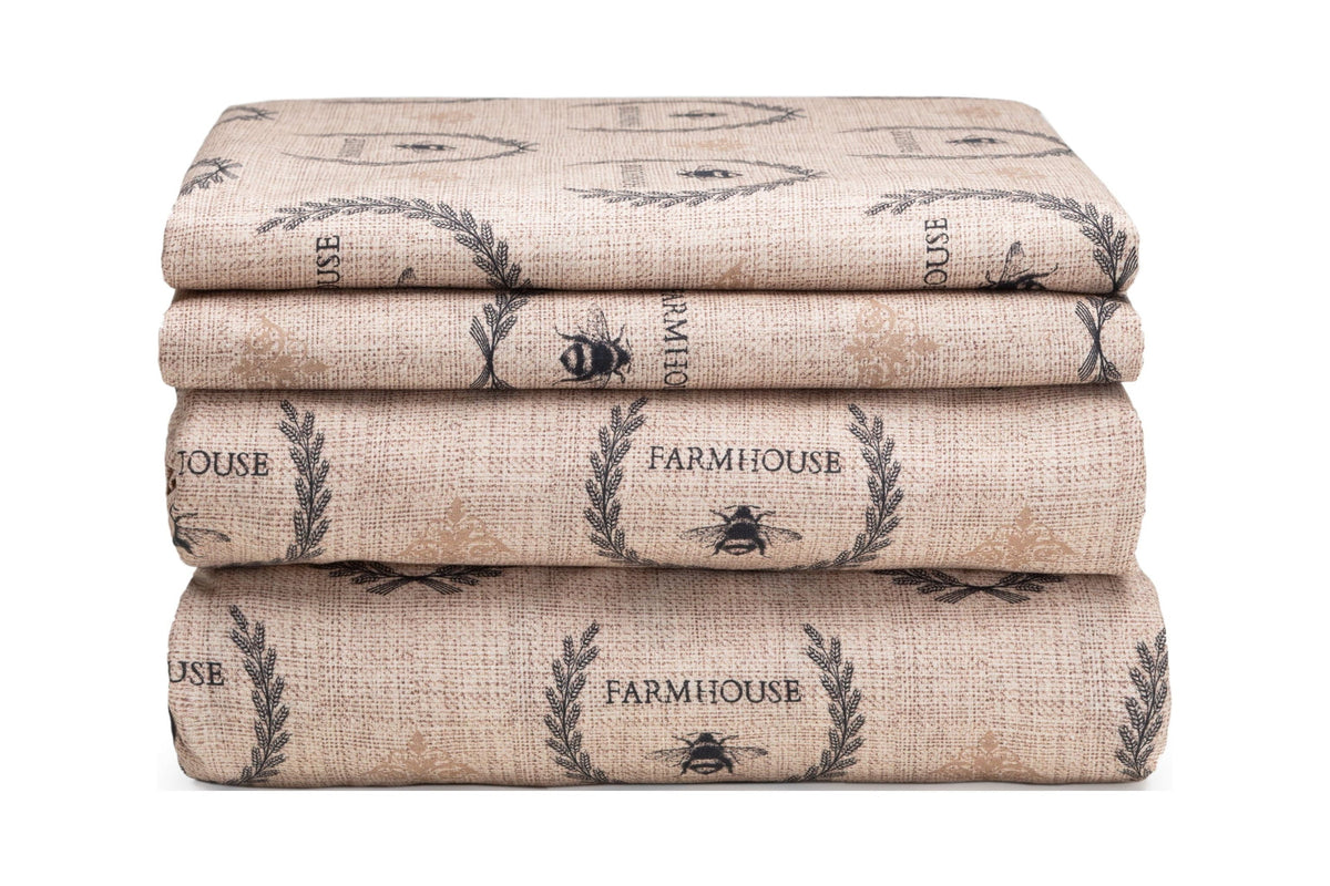 HAUZER HOME FARMHOUSE BEE 100% Cotton Printed Sheet Set