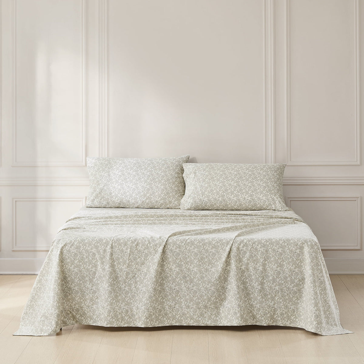 Lush Decor Zara Floral Block Cotton Sheet Set 4 Piece Set King Oatmeal - Tan Sheets - King Bed Sheets - Floral Sheet Sets - Vintage Coquette Decor