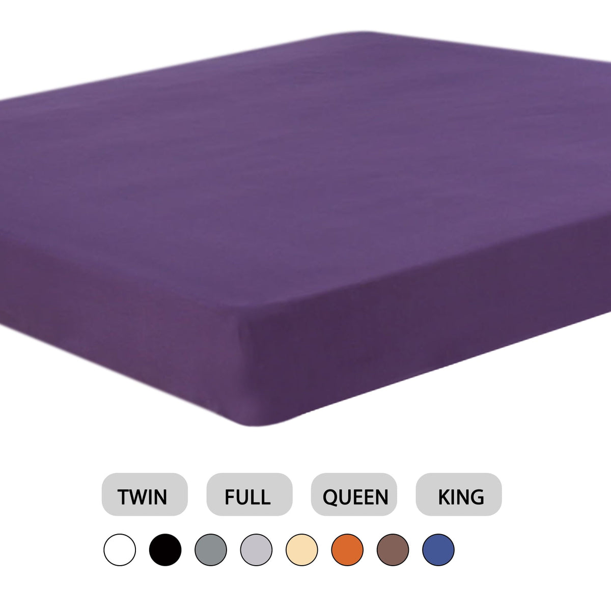 REGALWOVEN 15" Large Pocket Bottom Sheets 200TC Cotton Fitted Sheet Breathable Durable Queen Dark Purple