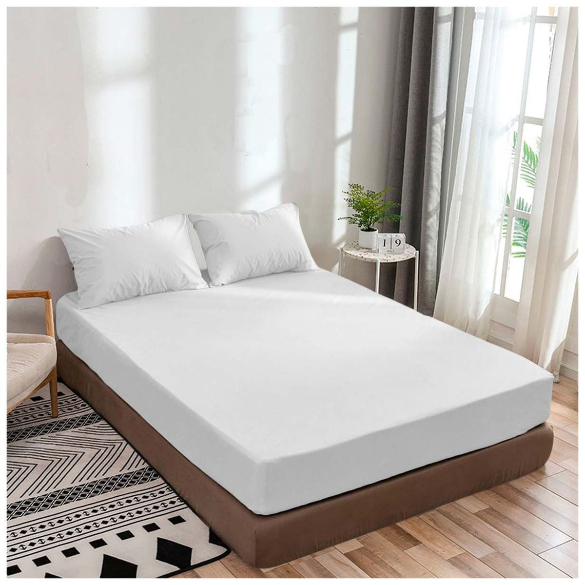 Twin Fitted Sheet Only, Luxurious Collections Softest 400 Thread Count 100% Cotton Sateen, 18" deep Pocket, All-Around Elastic, White