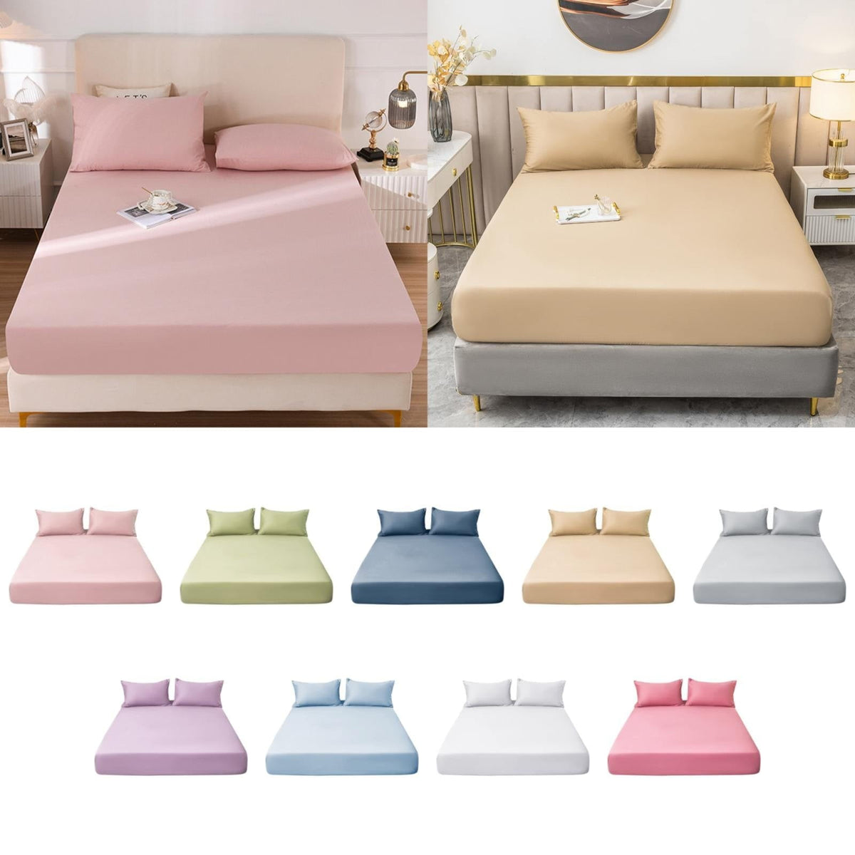 Xoxingysm Four-Piece Set Fitted Bottom Sheet Queen Fitted Sheet Solid Color Fitted Bed Sheet Soft Bottom Sheet with 11" Deep Pocket Washed Mattress Cover Fit Bed Sheets